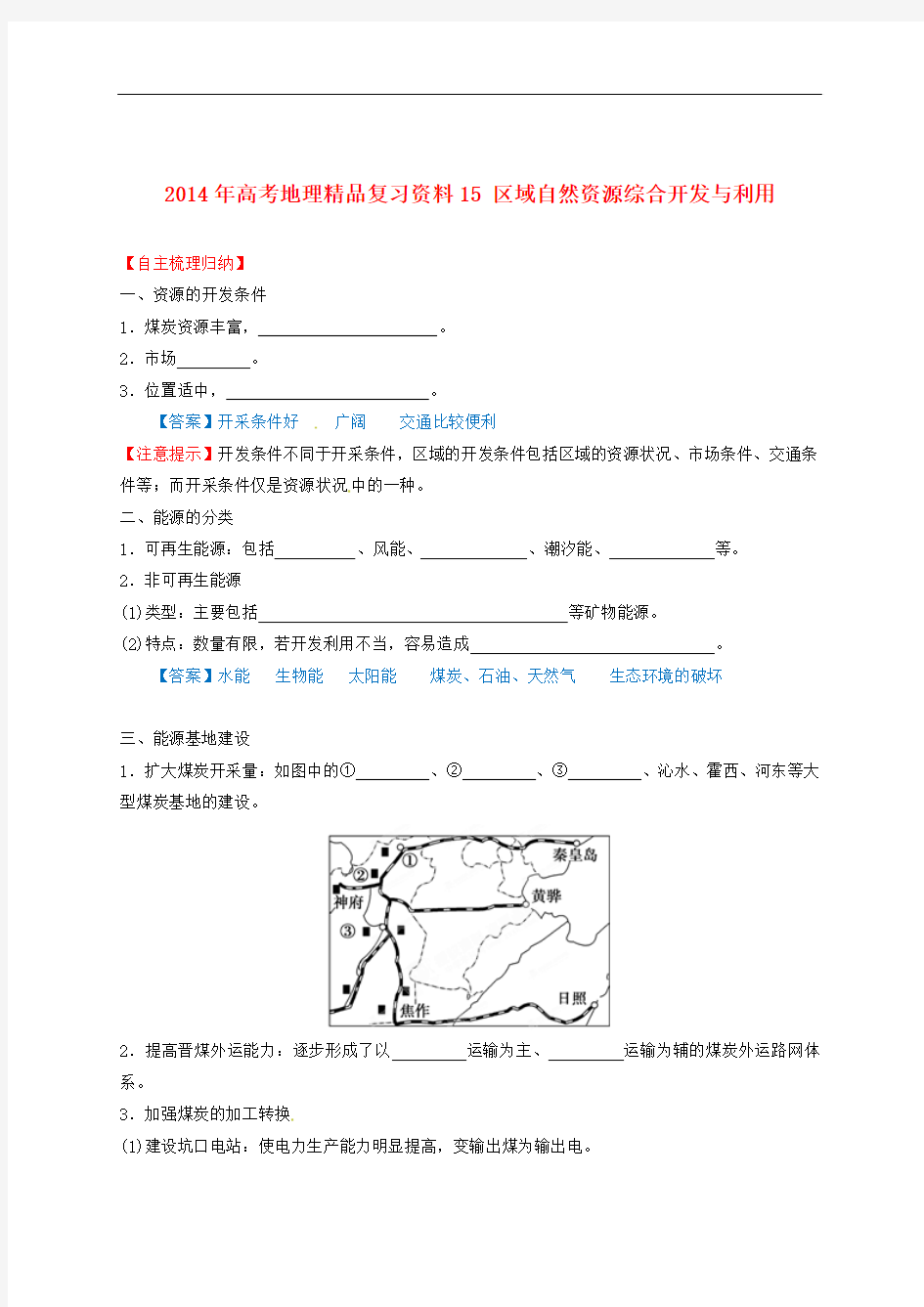 高考地理精品复习资料_专题15区域自然资源综合开发利用