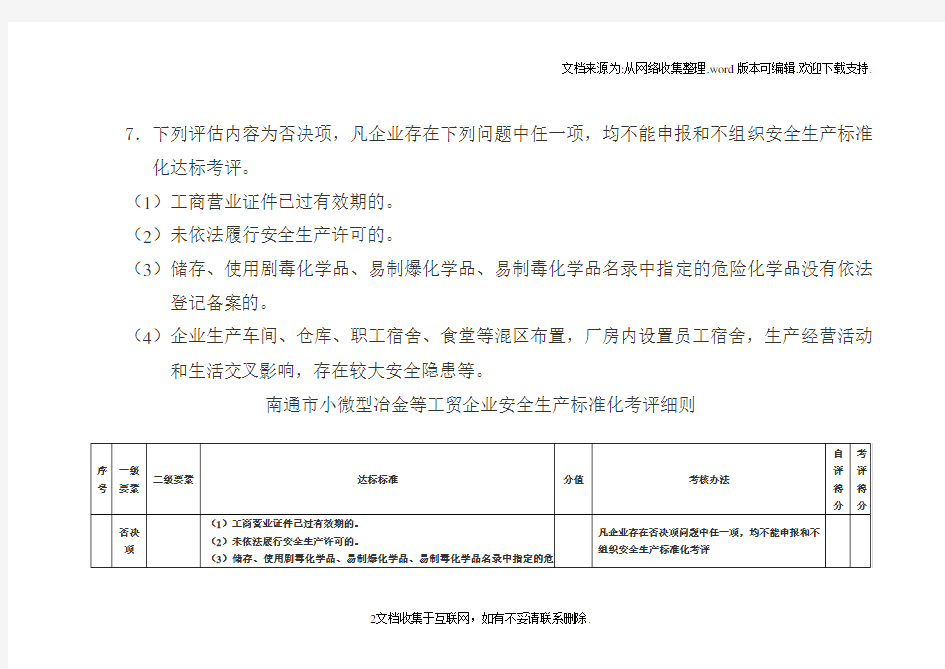 南通小微型冶金等工贸企业安全生产标准化考评细则