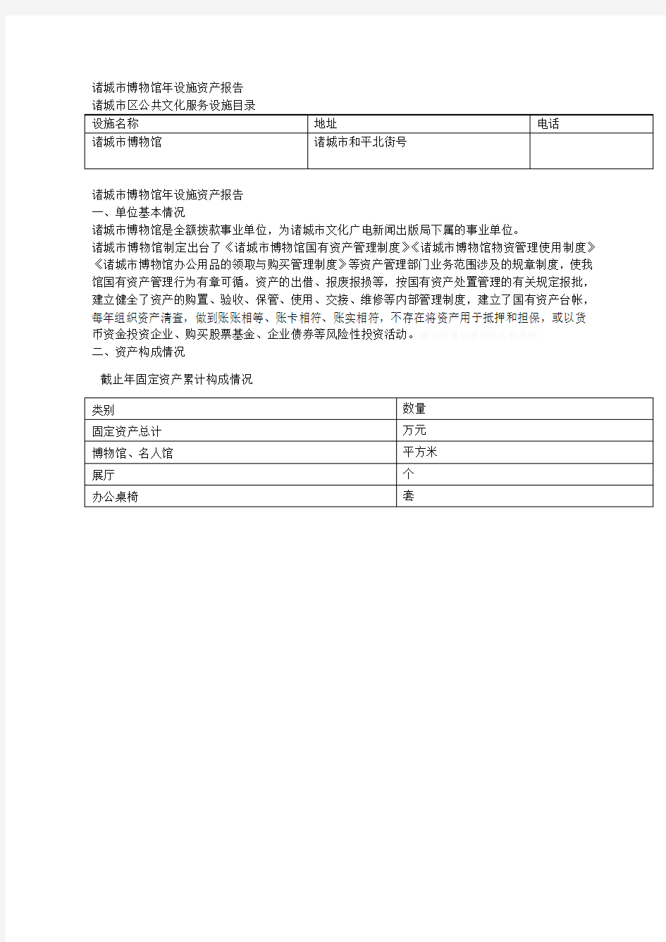 诸城市博物馆年设施资产报告