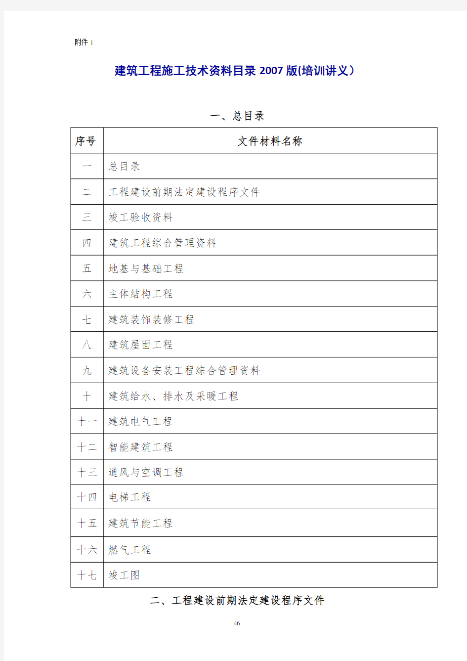 建筑工程施工技术资料目录2007版(培训讲义)