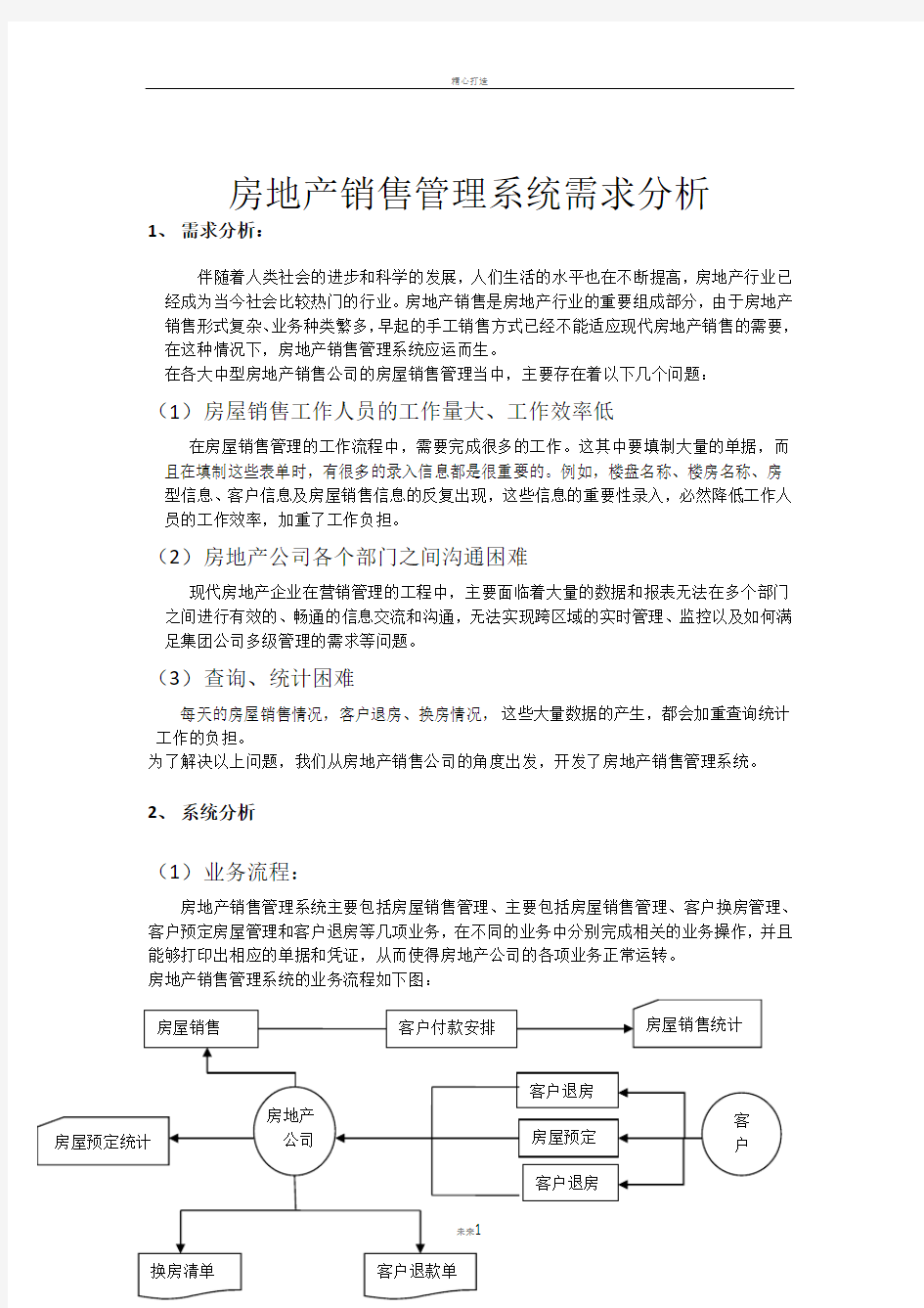 房地产销售管理系统需求分析