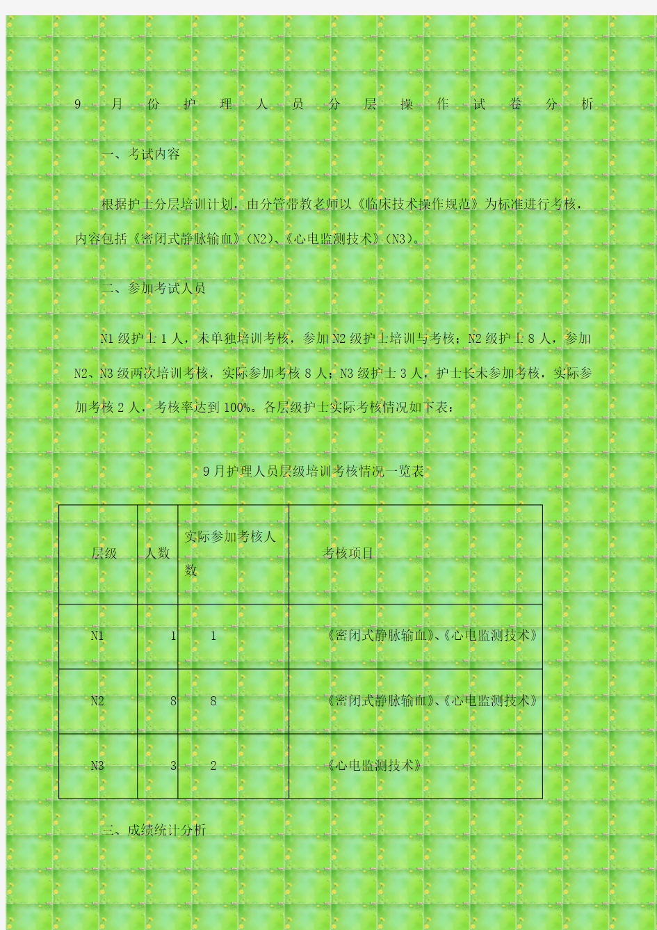 护理人员分层操作试卷分析