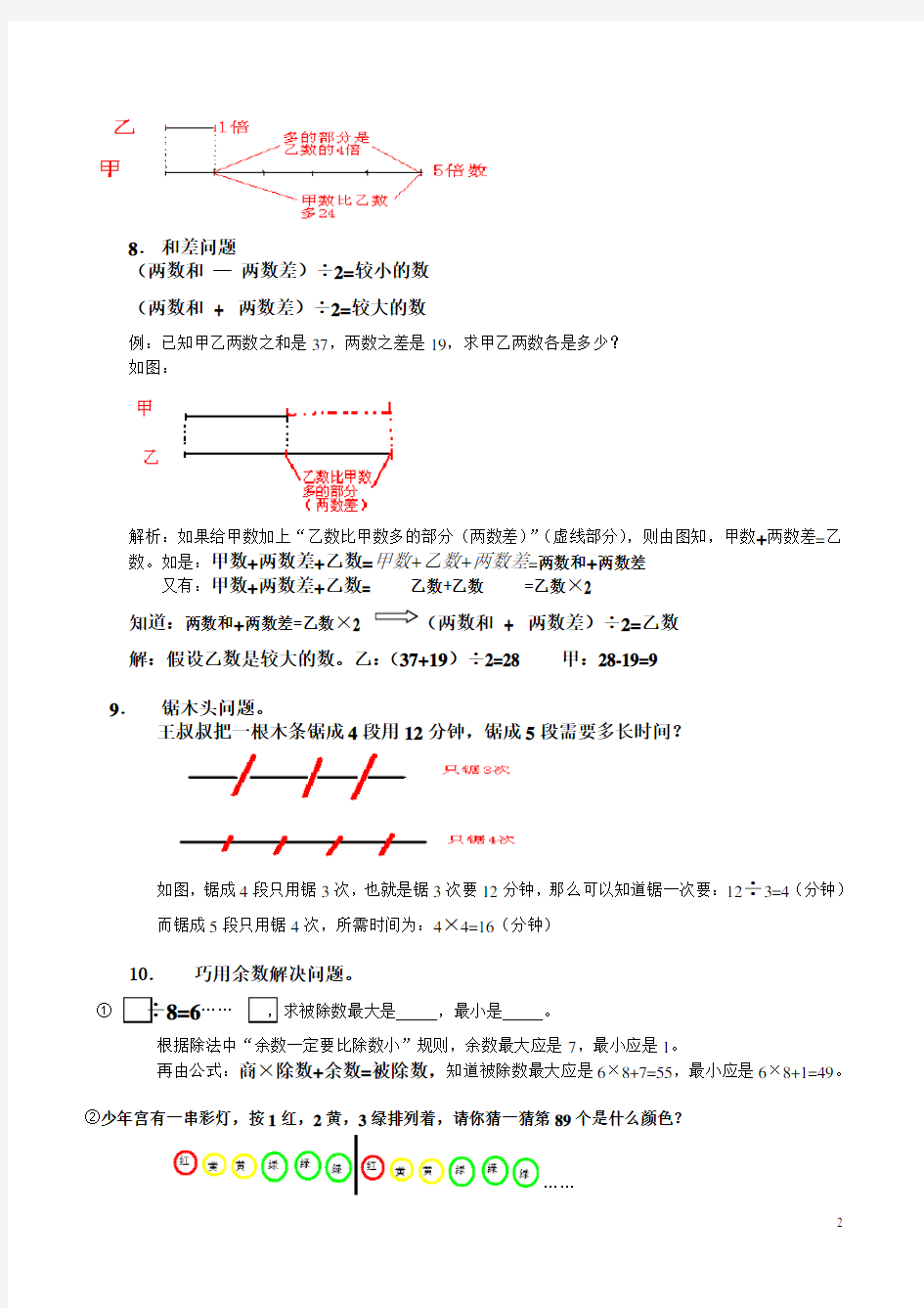 三年级下册数学各单元复习大纲