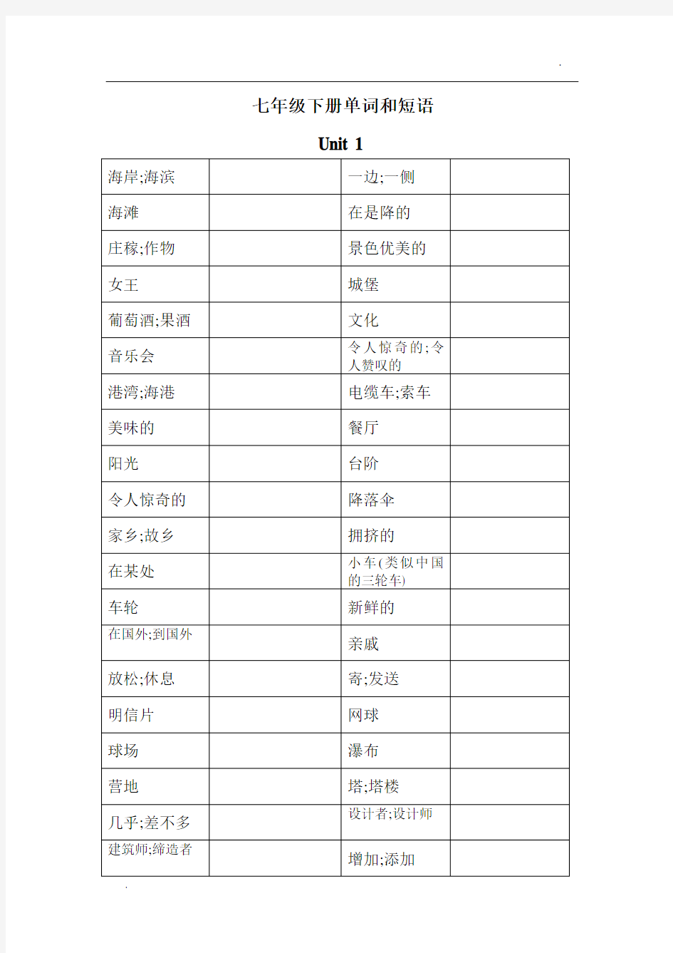 广州版英语七年级下册单词和短语