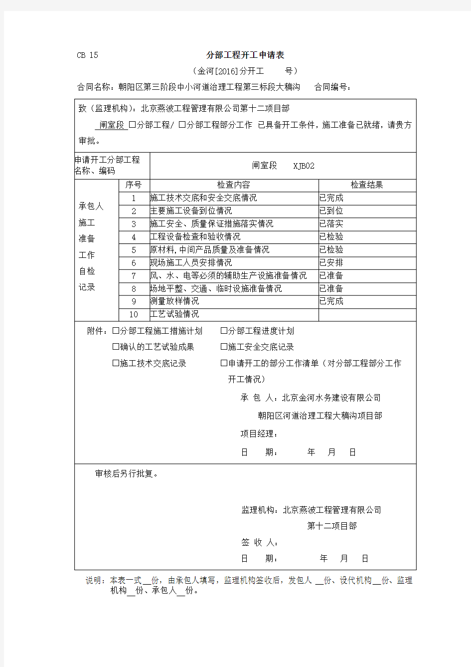 分部开工申请