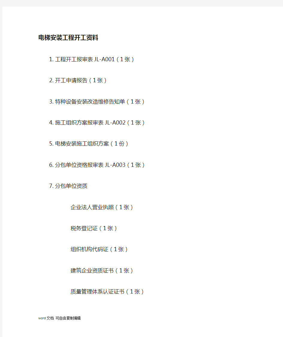 电梯安装工程监理资料目录电梯工程最全监理资料