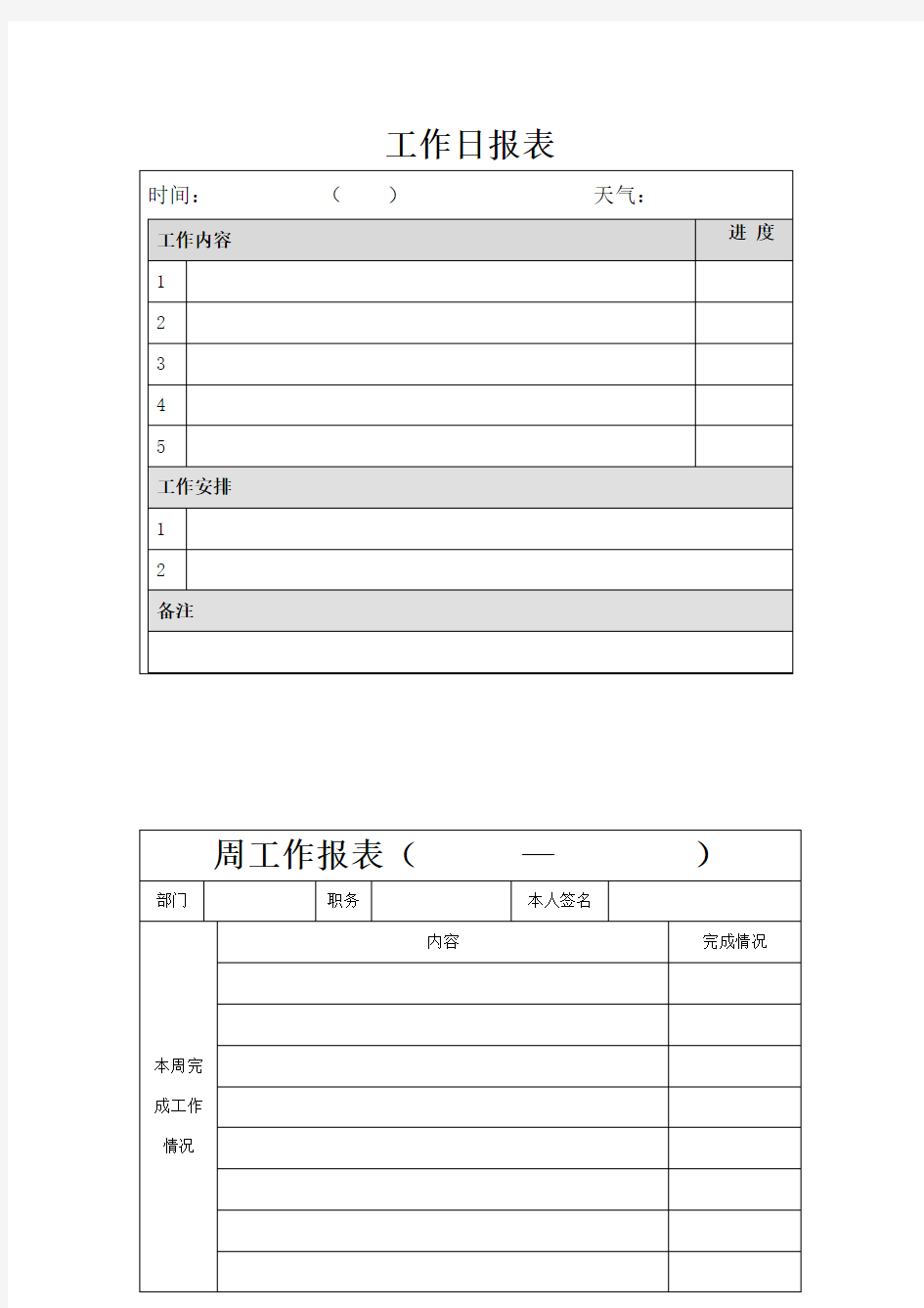 工作报表(日报表、周报表)