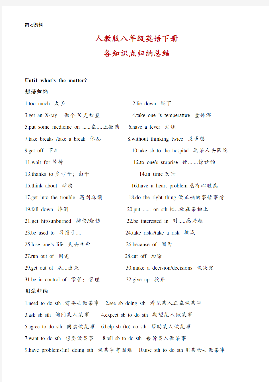 人教版八年级英语下册各知识点整理