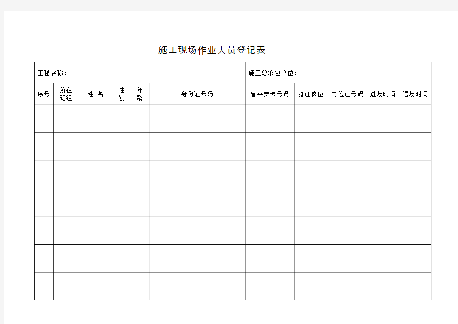 施工现场作业人员登记表