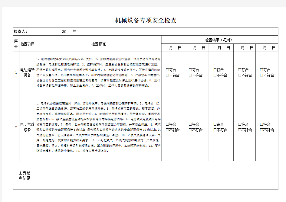 机械设备专项安全检查