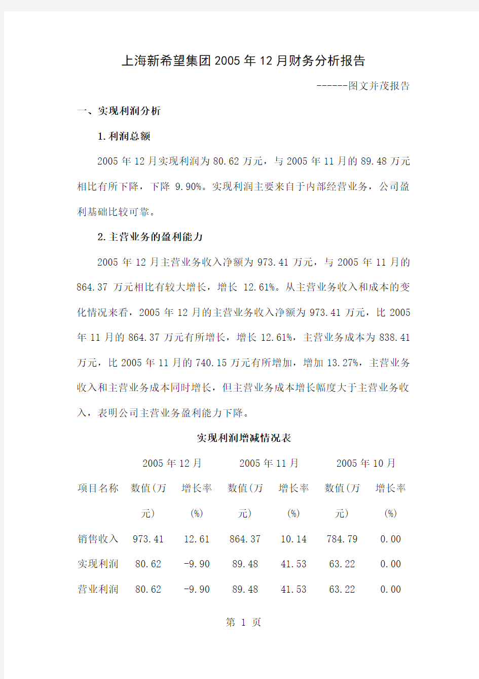 上海新希望集团2019年12月财务分析报告(图文并茂报告)精品文档15页
