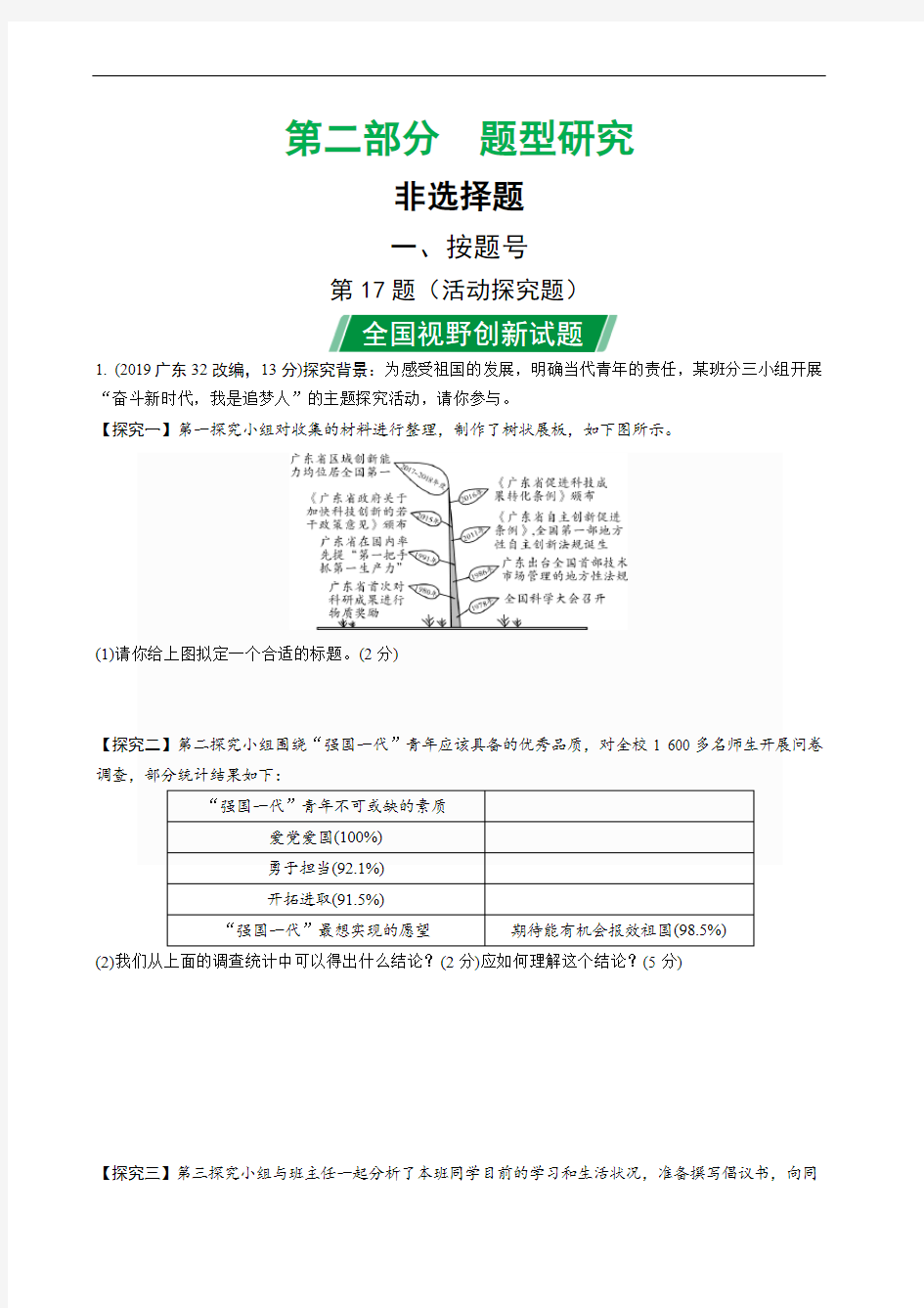 道德与法治中考考题研究 第17题(活动探究题)全国视野创新试题