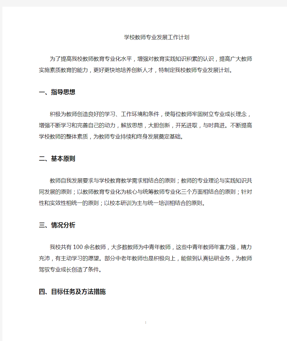 学校教师专业发展工作计划