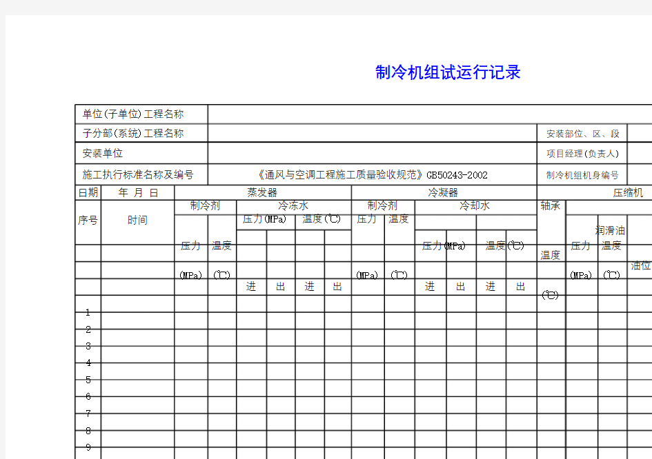 制冷机组试运行记录