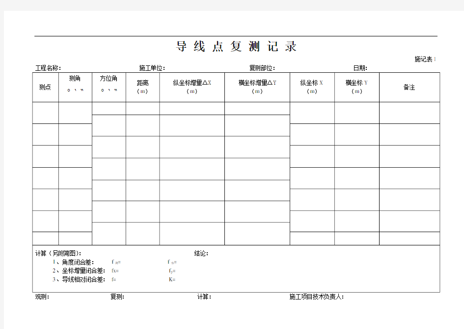 导 线 点 复 测 记 录