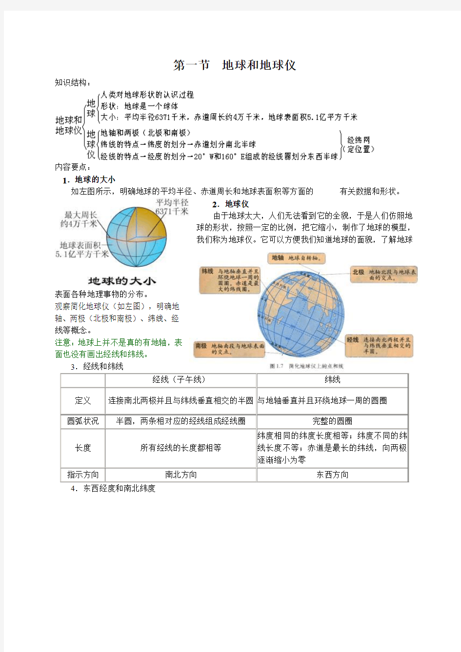 1.1地球和地球仪(人教版七年级上册)