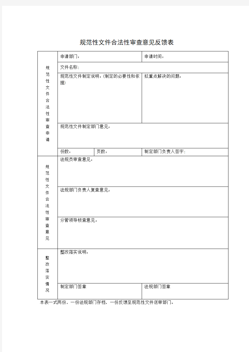 规范性文件合法性审查意见反馈表