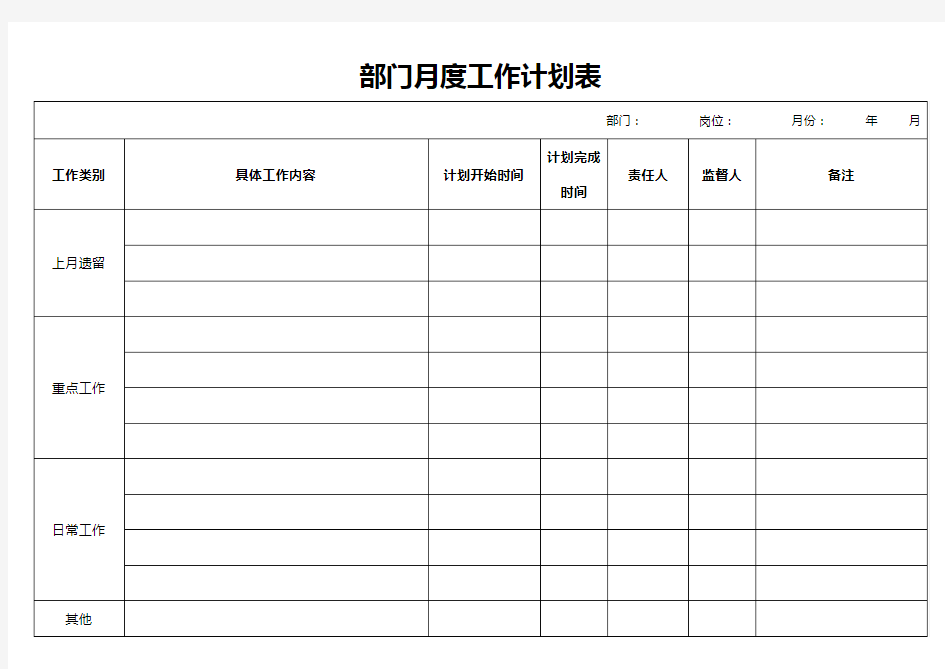 月度工作计划及完成情况汇总