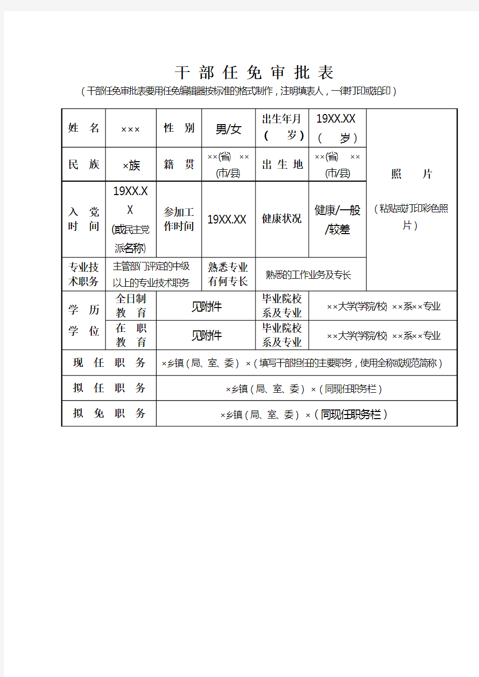 干部任免审批表(样表)