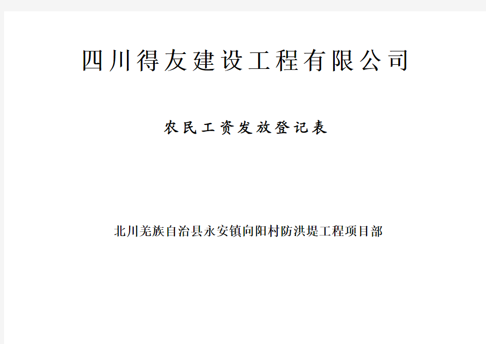 农民工工资支付登记表