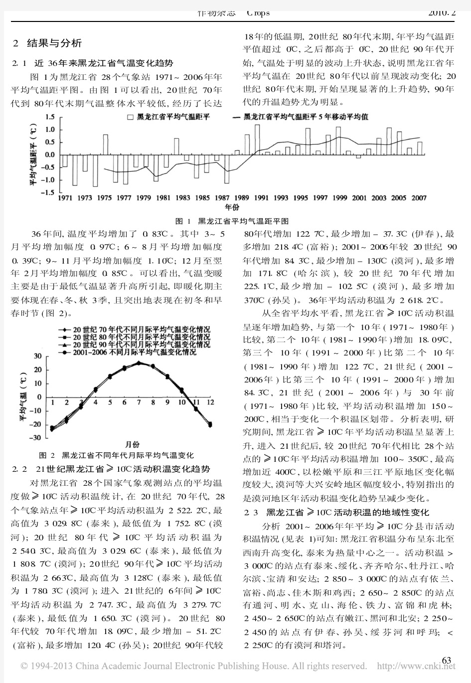 黑龙江省年有效积温变化趋势和大豆温度生态适宜性种植区划_杨显峰