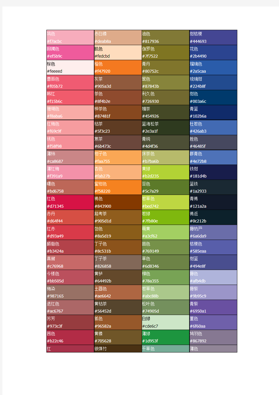 中国古典颜色名称对照表