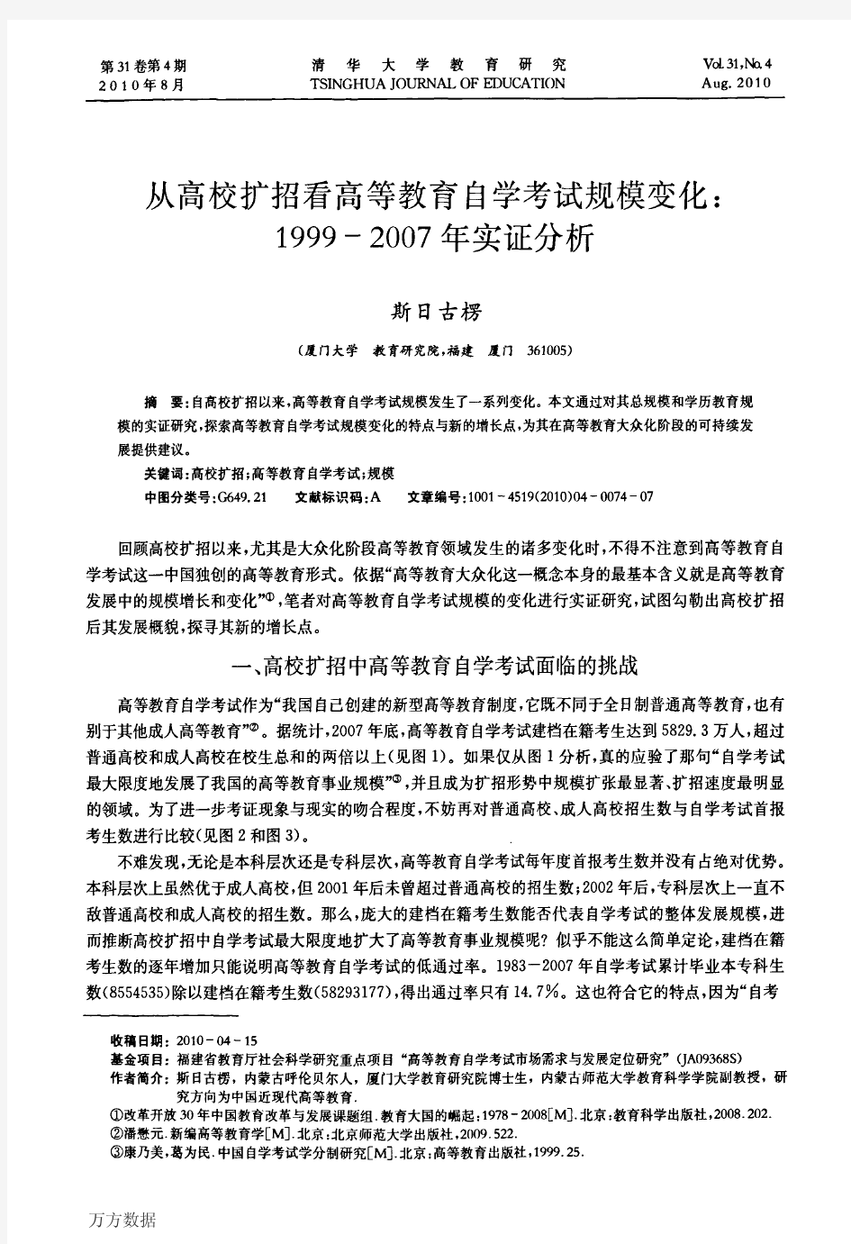 从高校扩招看高等教育自学考试规模变化_1999-2007年实证分析