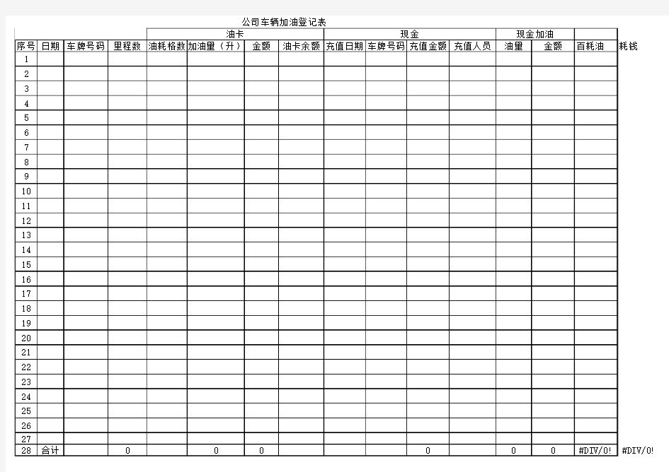 公司车辆加油登记表