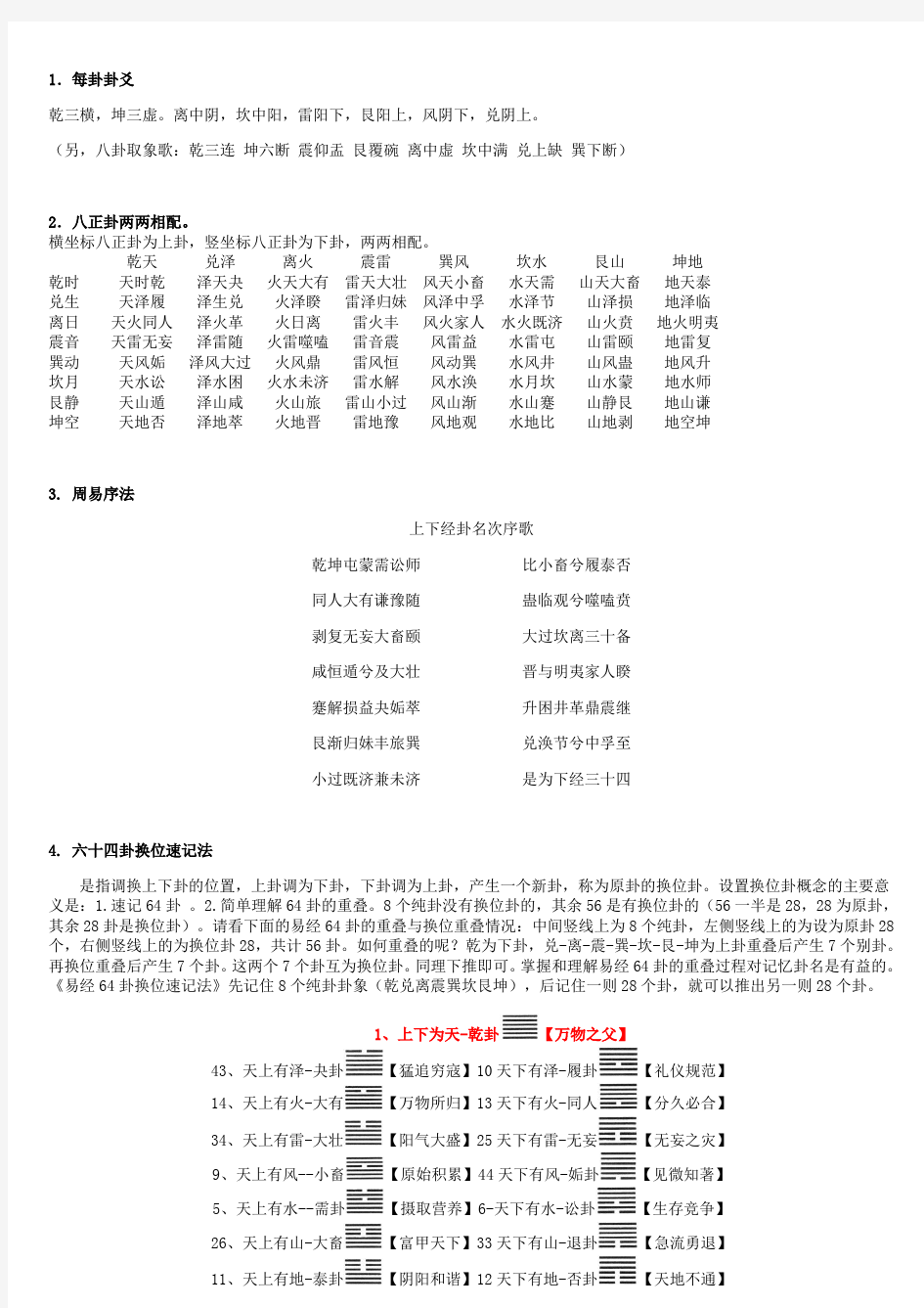 最经典的六十四卦速记法及图解