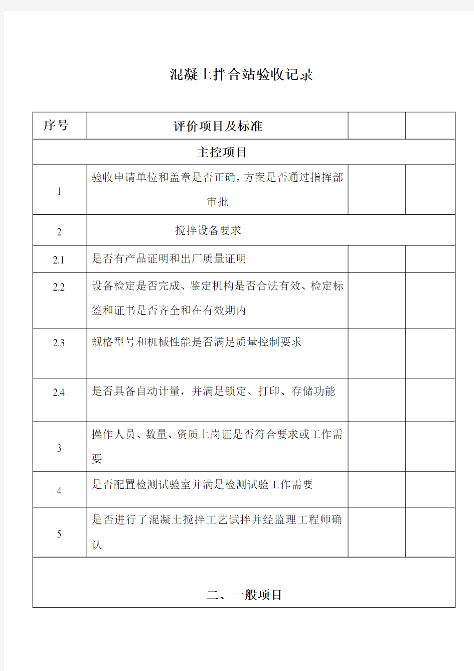 混凝土拌合站验收记录