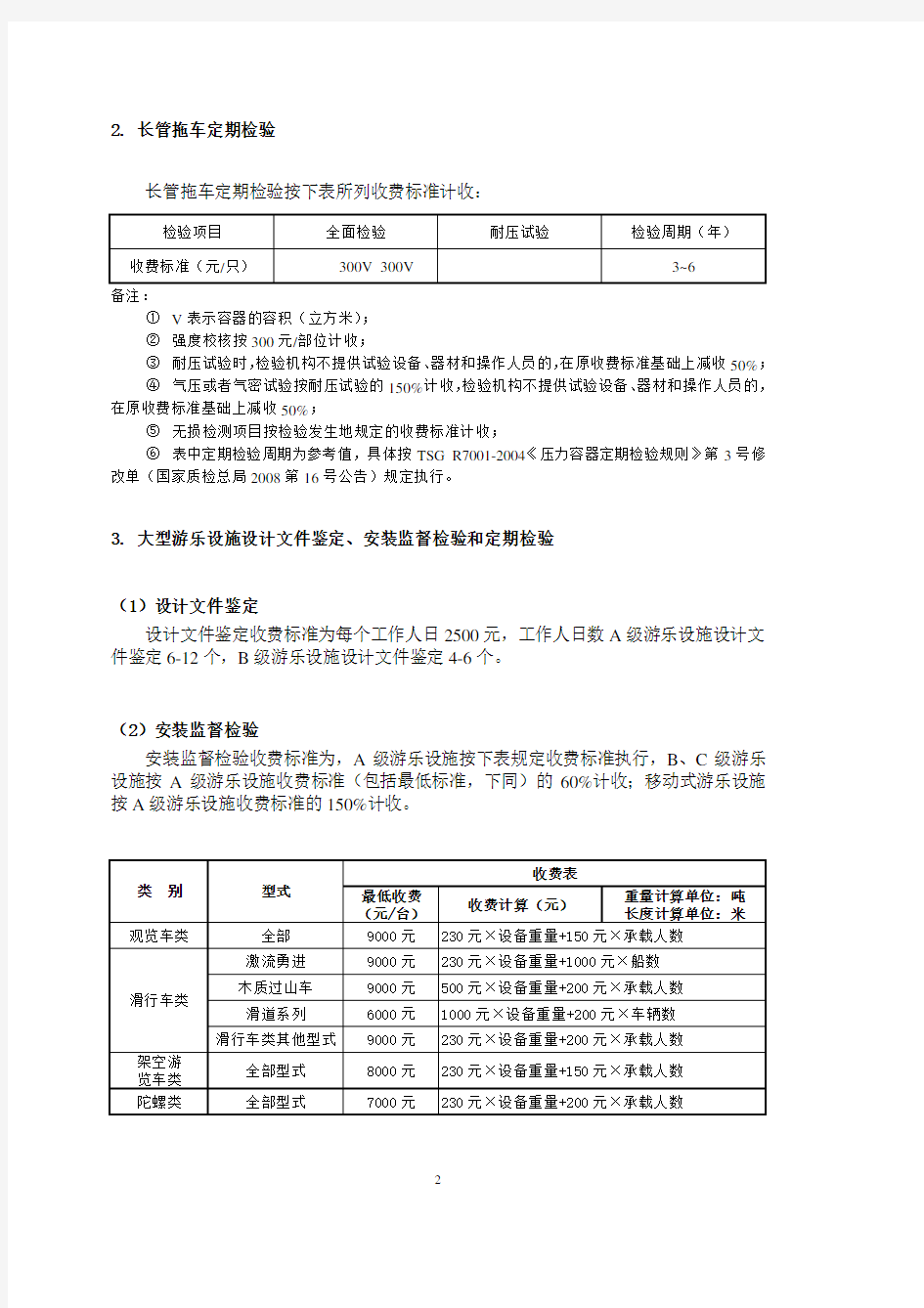 特种设备检验检测收费标准 国家级 