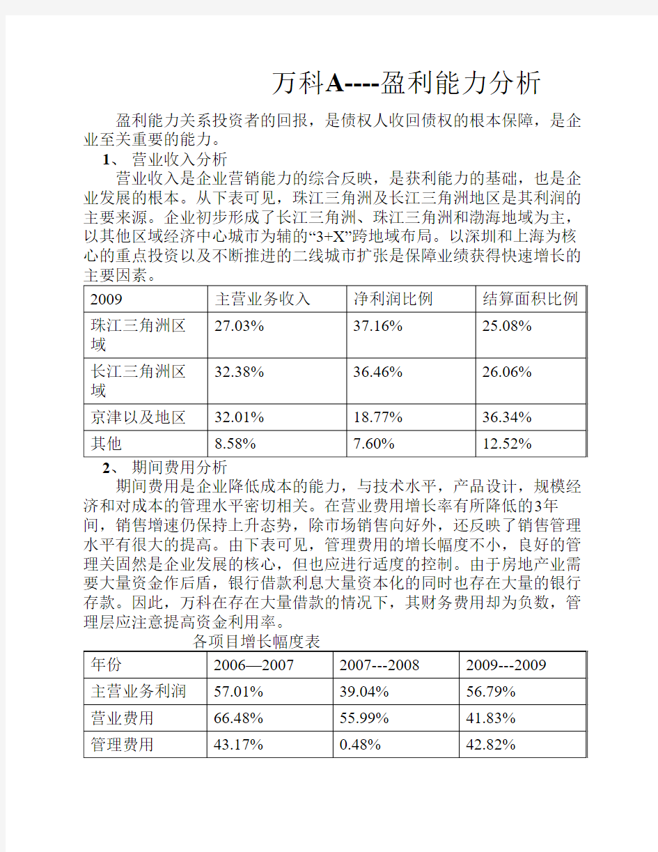 财务报表分析  万科A-盈利能力分析