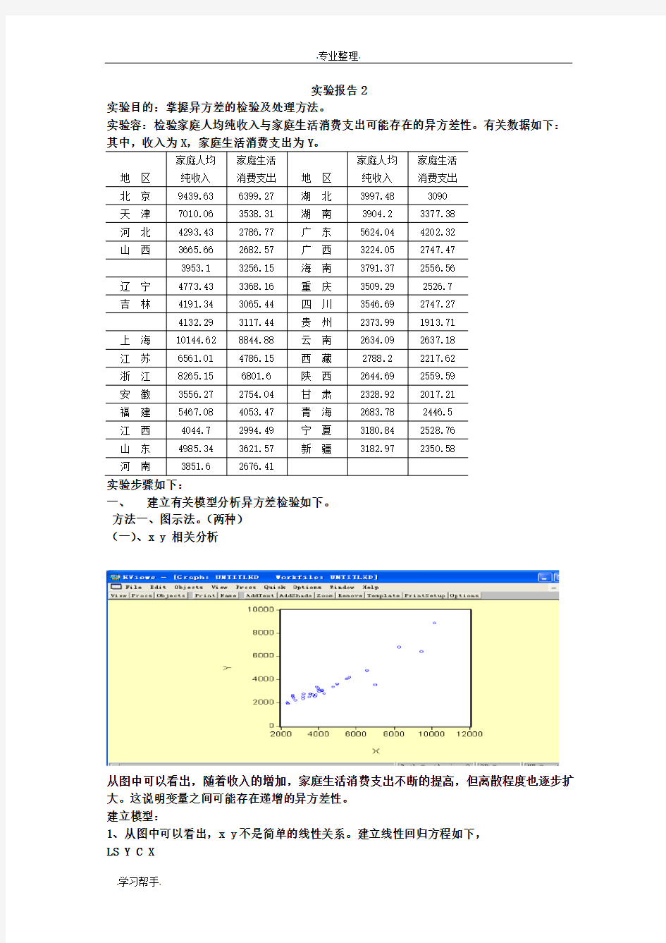 计量经济学异方差实验报告二