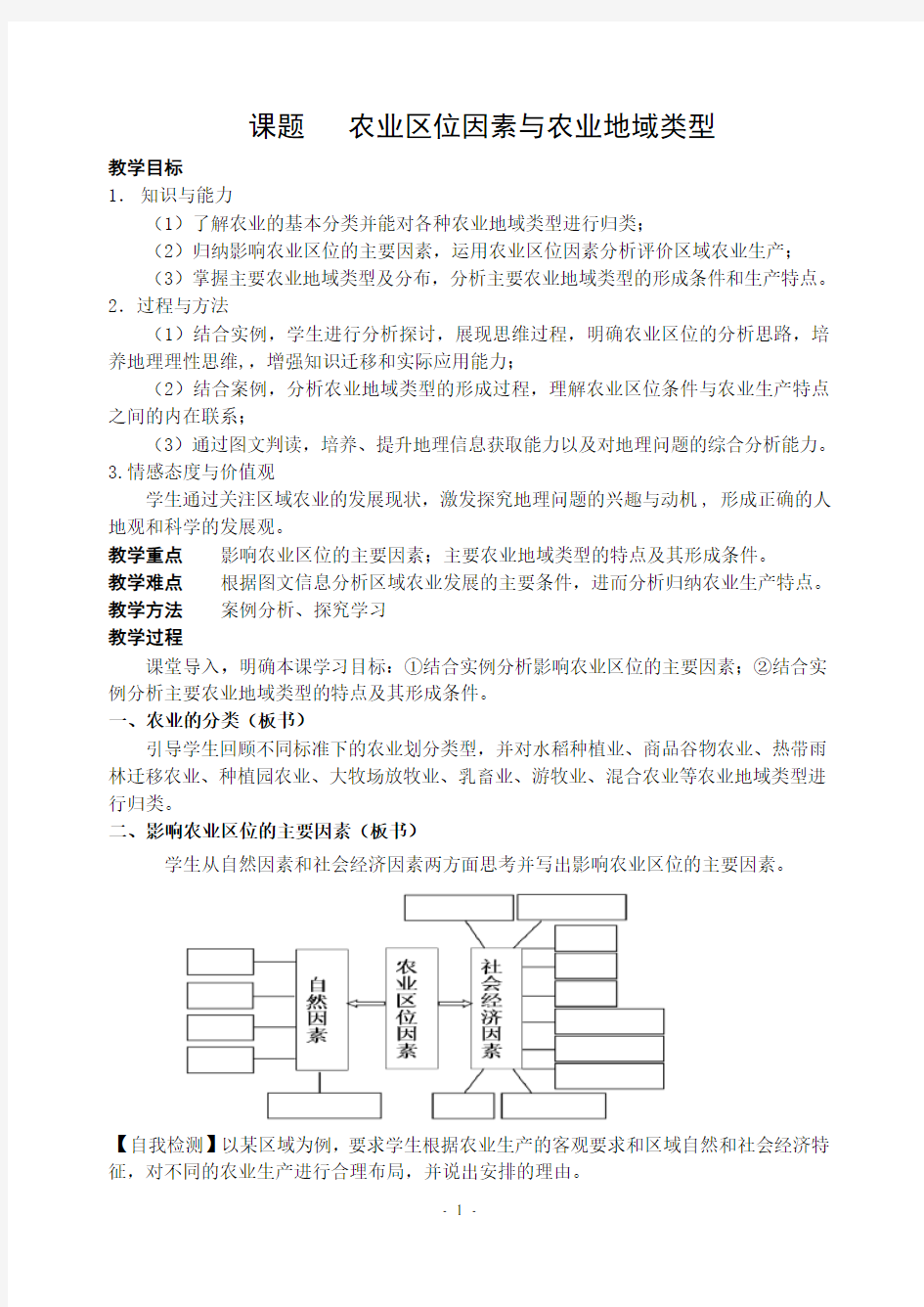 农业区位因素与农业地域类型“教案”