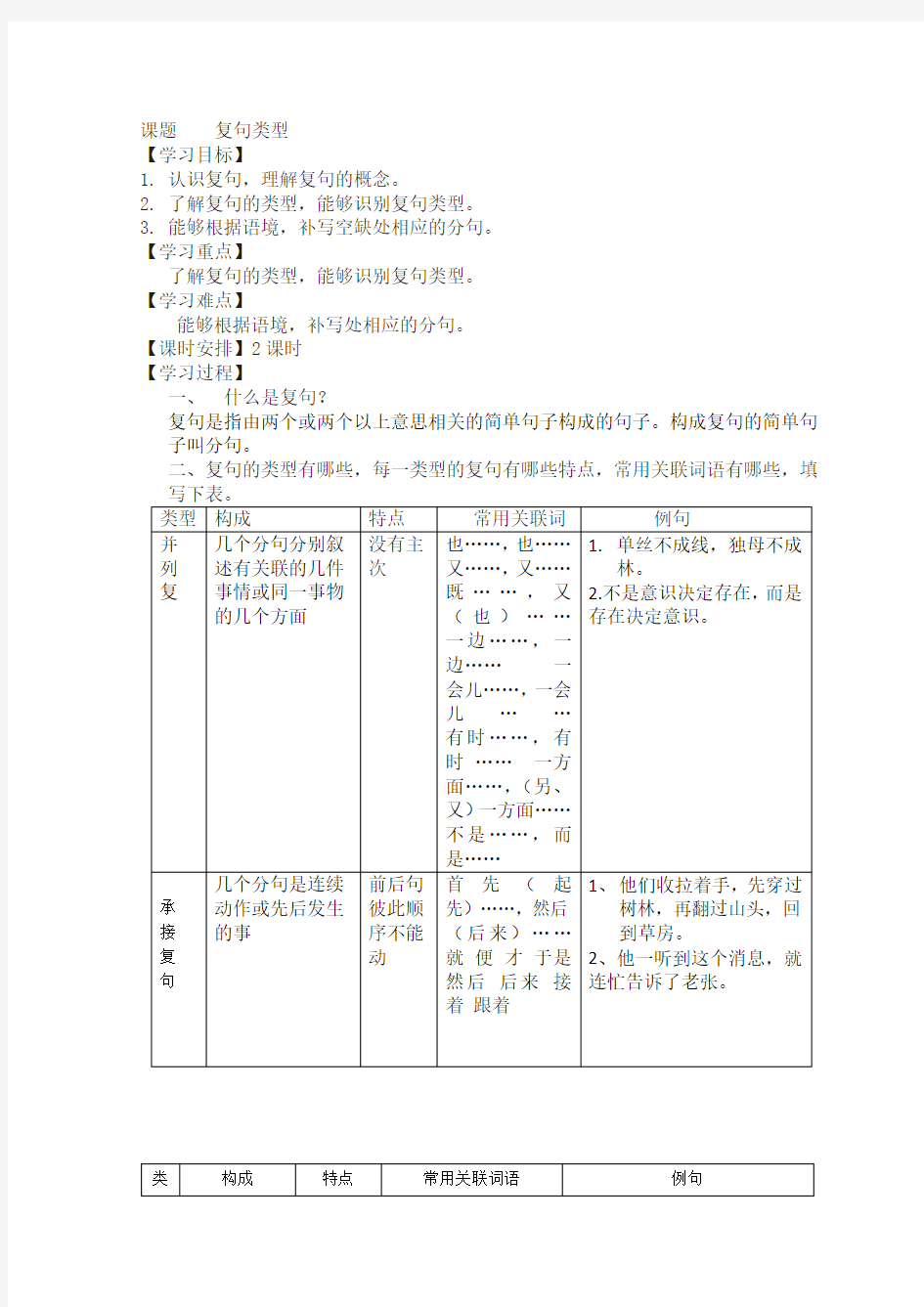 初中语文语法知识复句的判断与练习