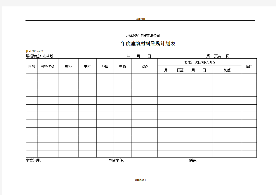 建筑材料采购计划表