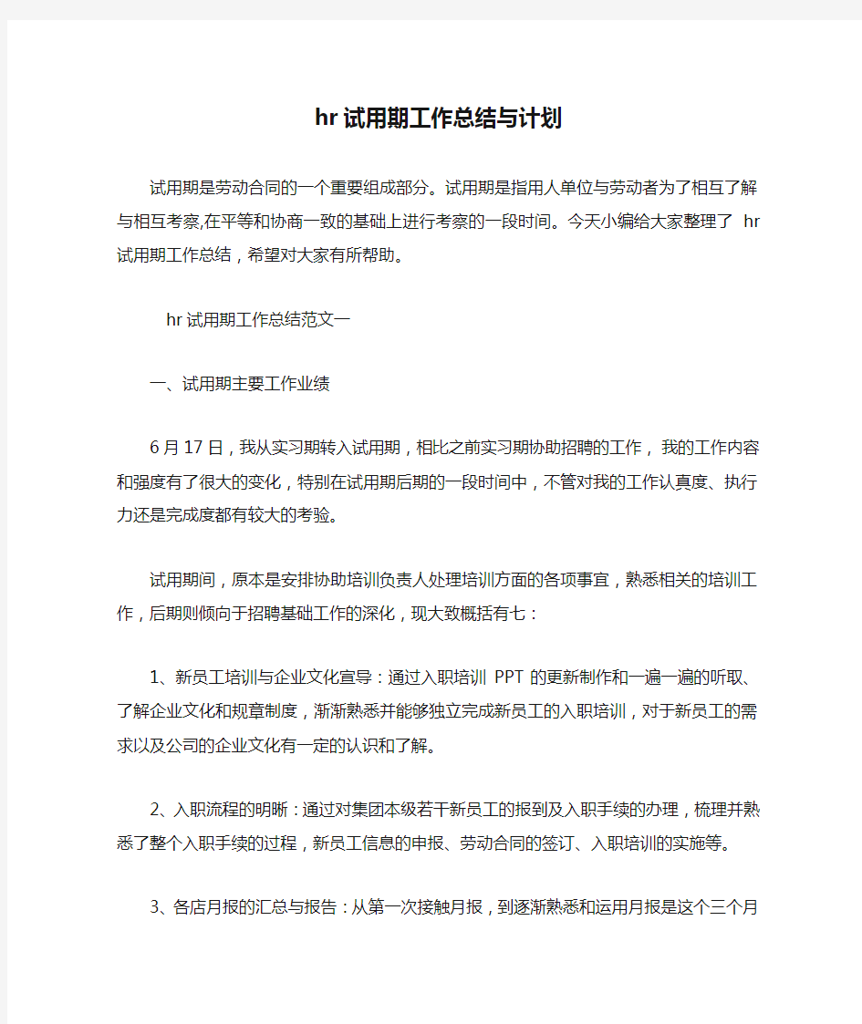 hr试用期工作总结与计划