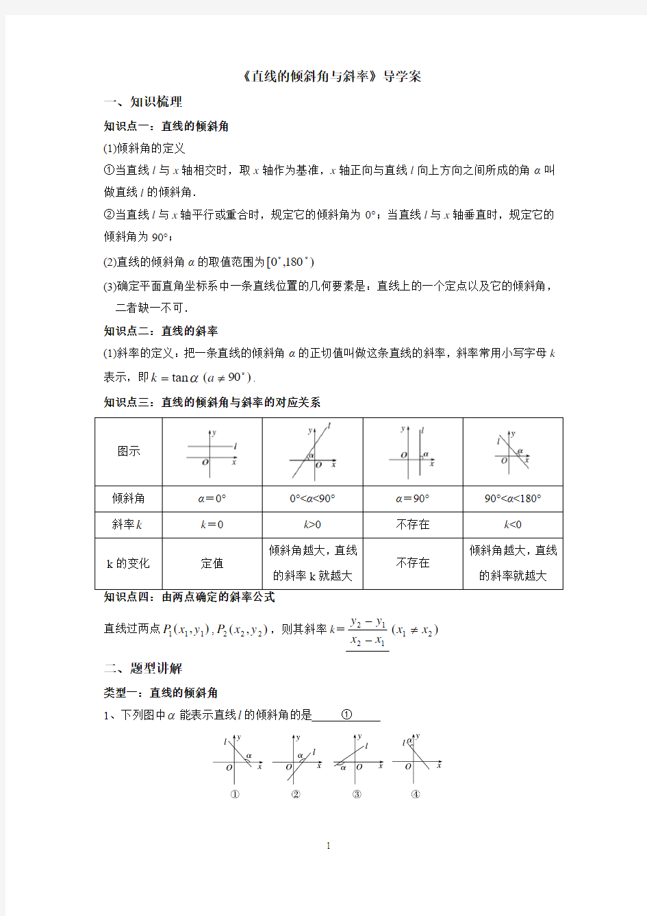 《直线的倾斜角与斜率》专题练习