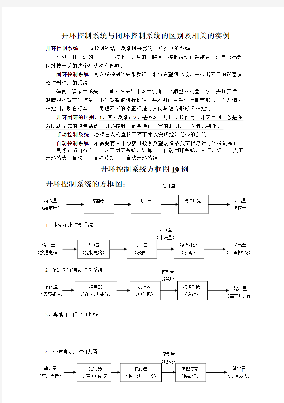 开环控制系统与闭环控制系统的区别及相关资料