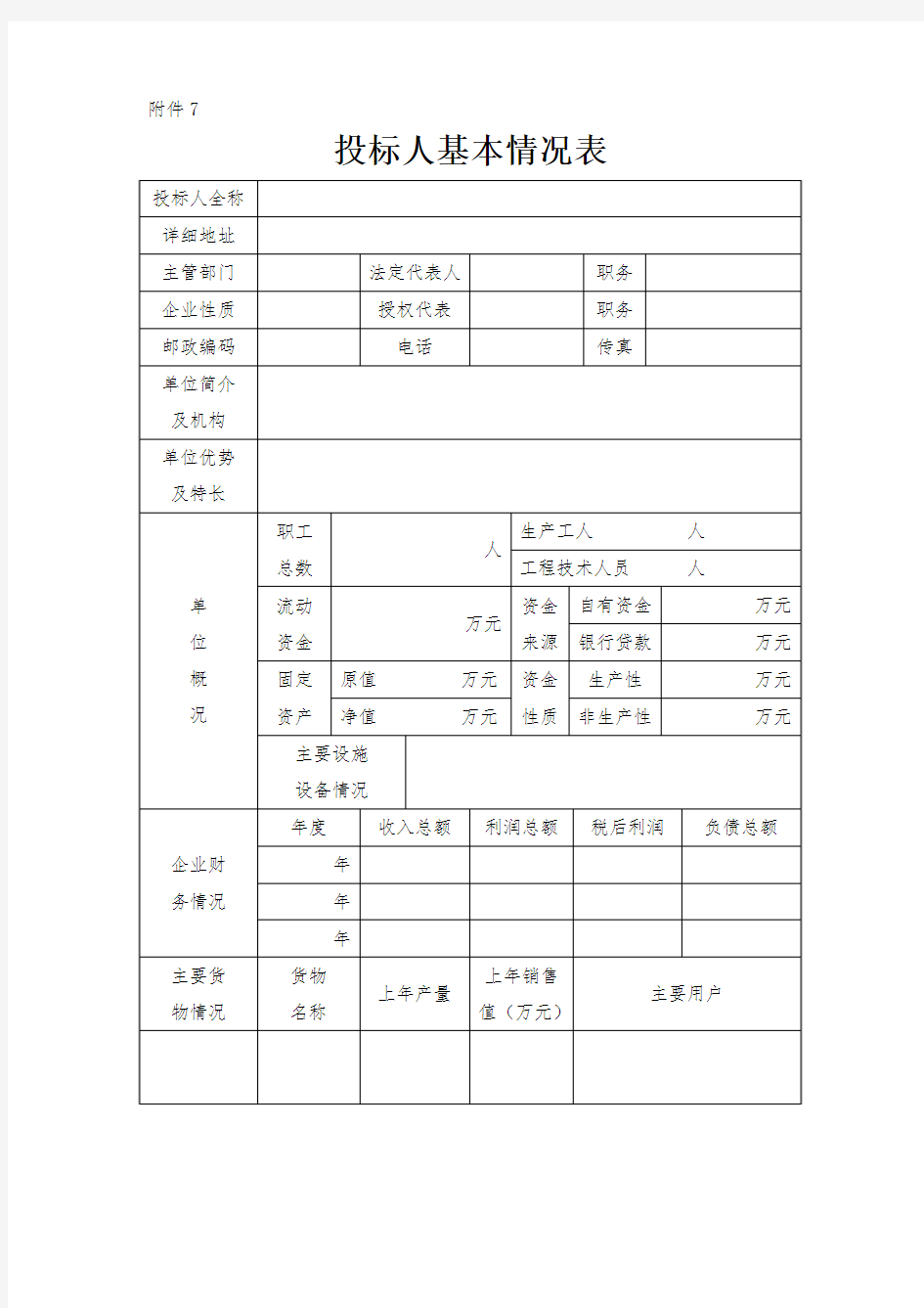 投标人基本情况表