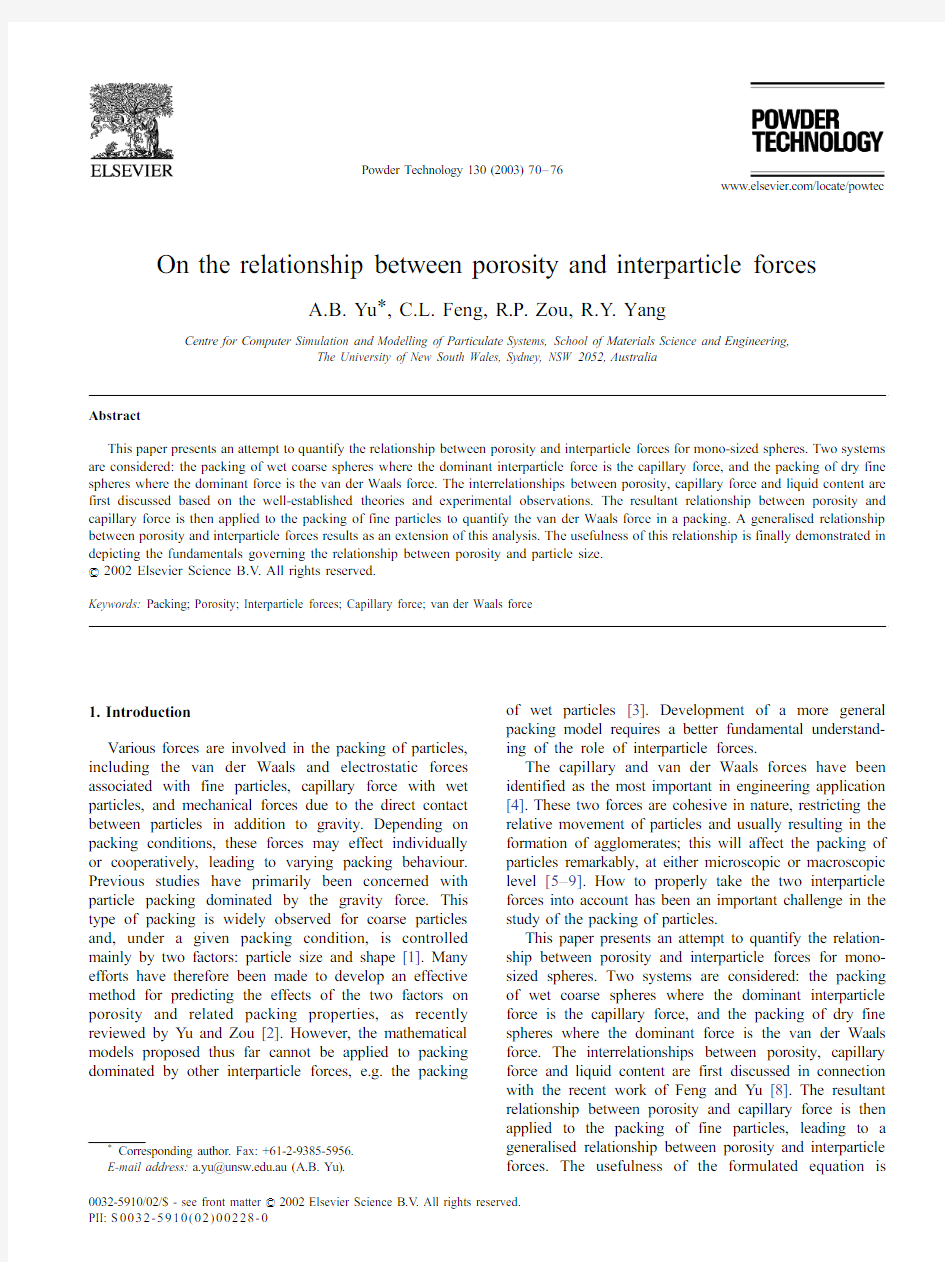 On the relationship between porosity and interparticle forces