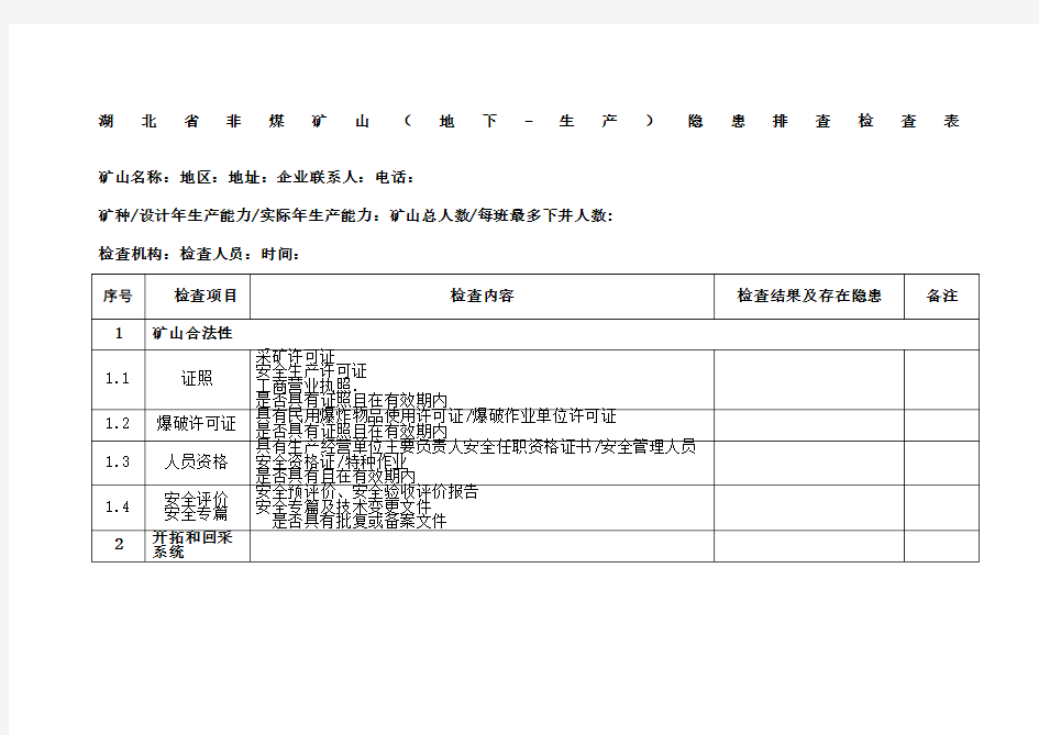 非煤矿山隐患排查