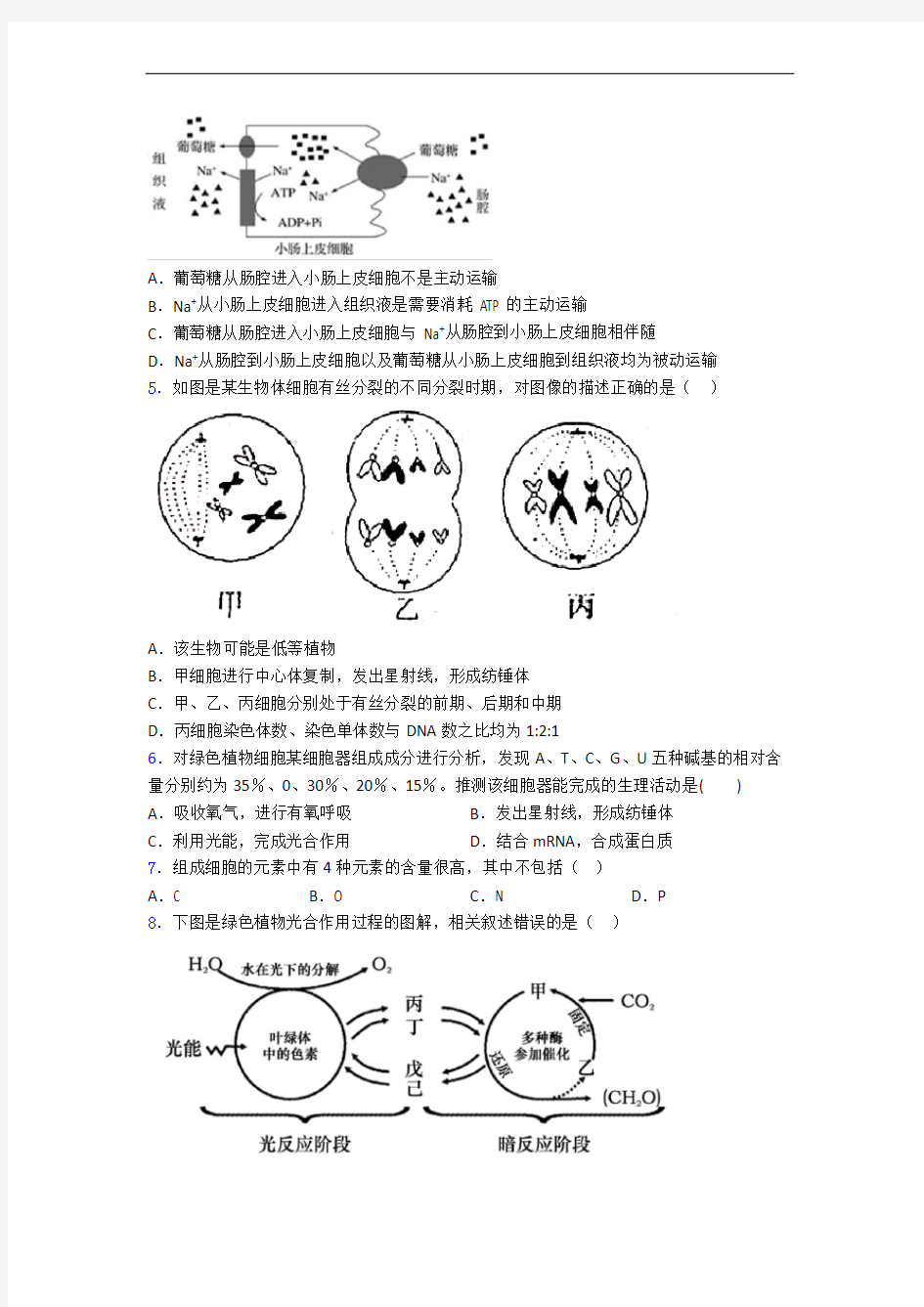 江西省金溪县第一中学高中生物必修一期末测试题模拟题(含答案)