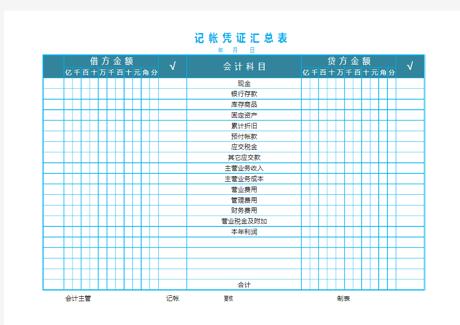 Excel表格通用模板：记账凭证汇总表(含公式)