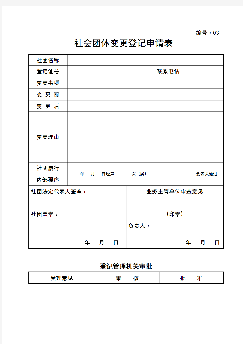 社会团体变更登记申请表【模板】