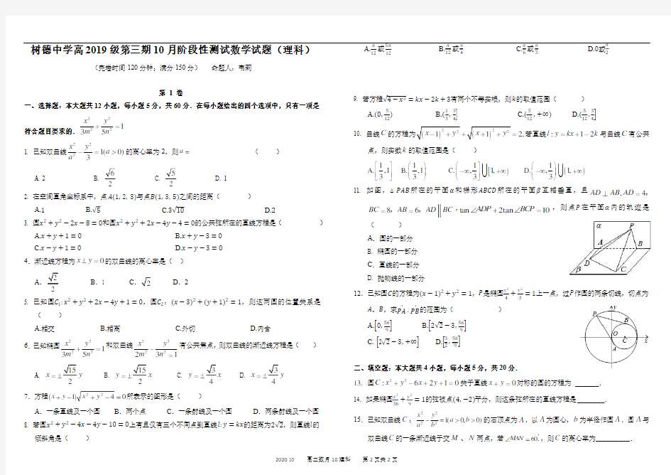 成都树德中学2019级高二数月10(理科)