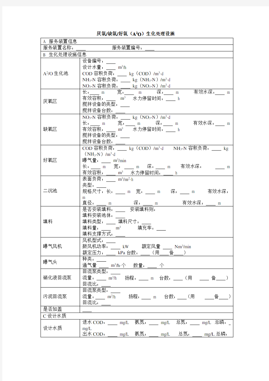 厌氧缺氧好氧法(A2O)模板