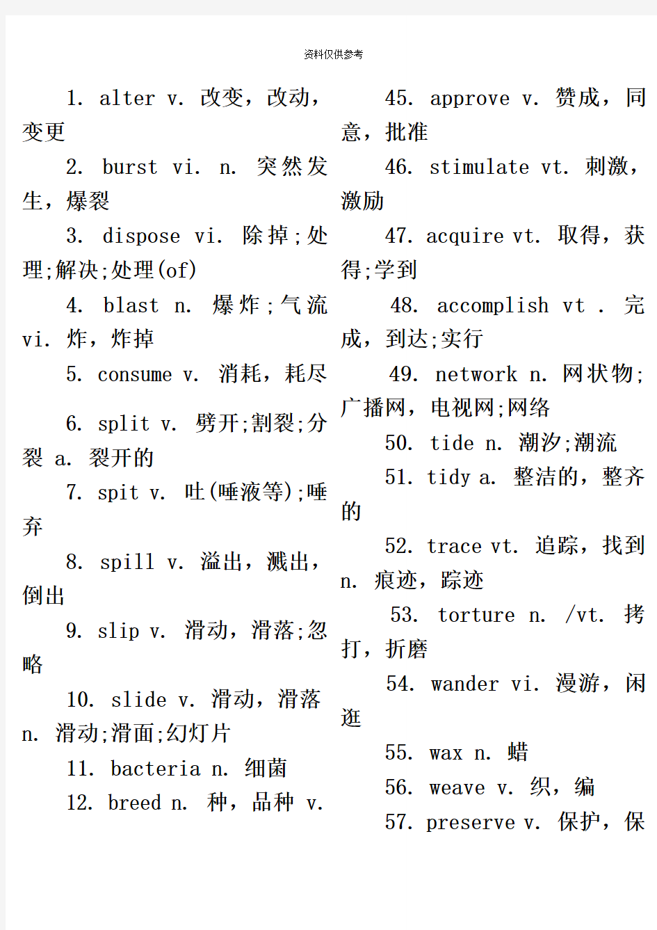 大学英语四级单词表不含高中