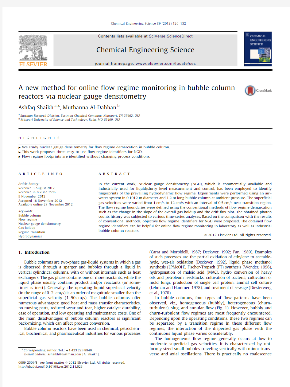 A new method for online flow regime monitoring in bubble column reactors