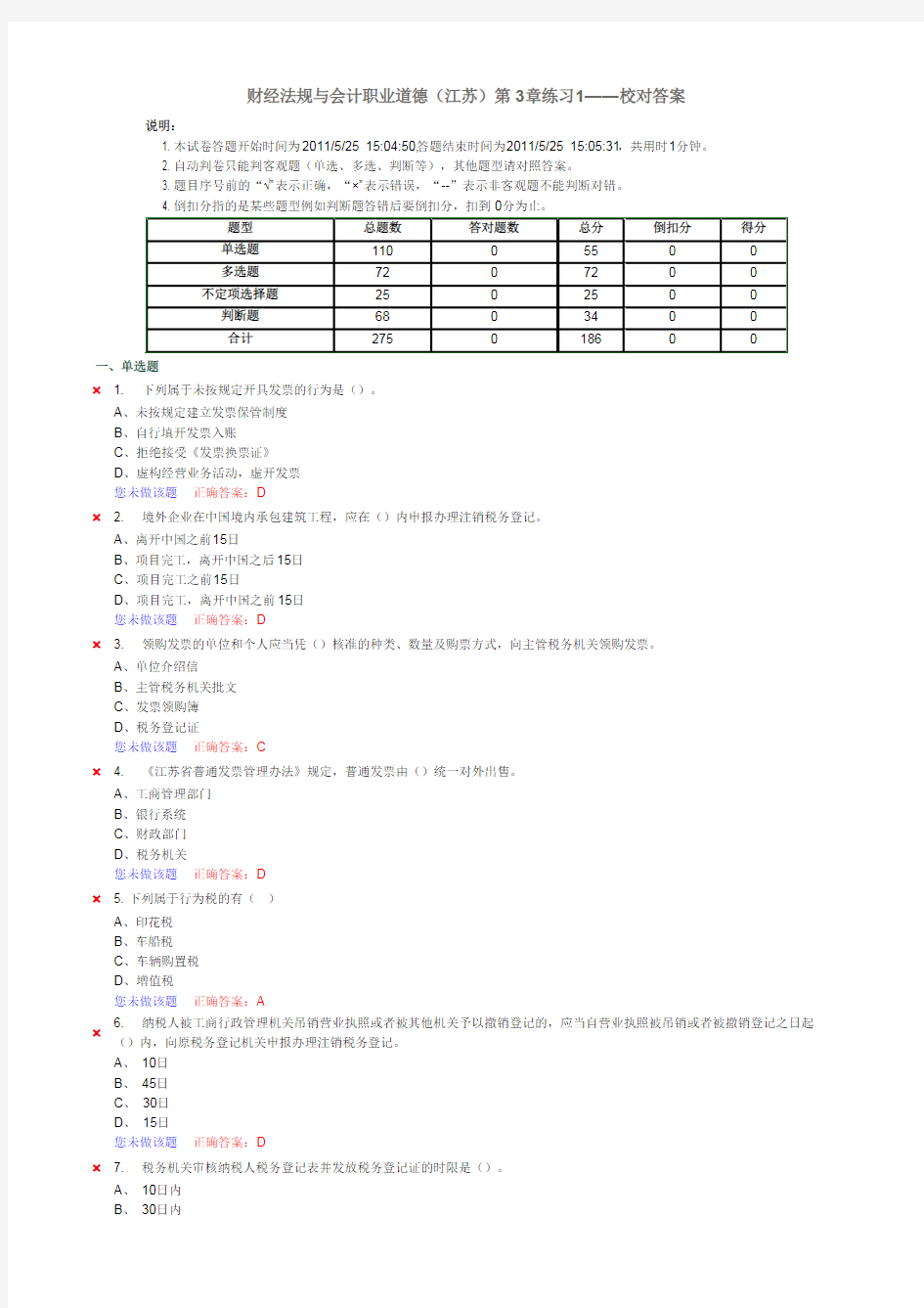 财经法规与职业道德(江苏)第3章练习题包括答案